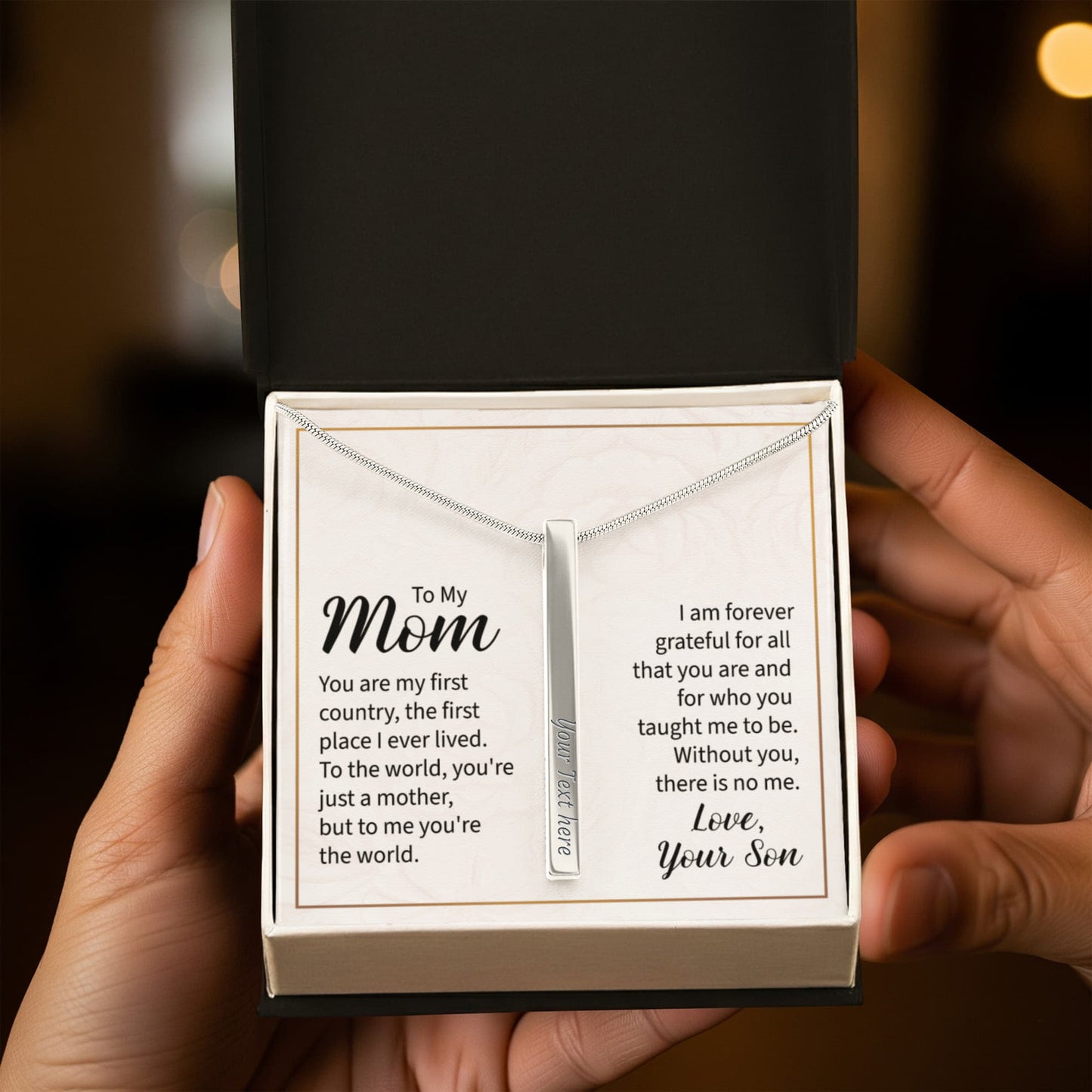 Personalized Mom Engraved 4 Sided Stick Necklace a Gift for Mom.