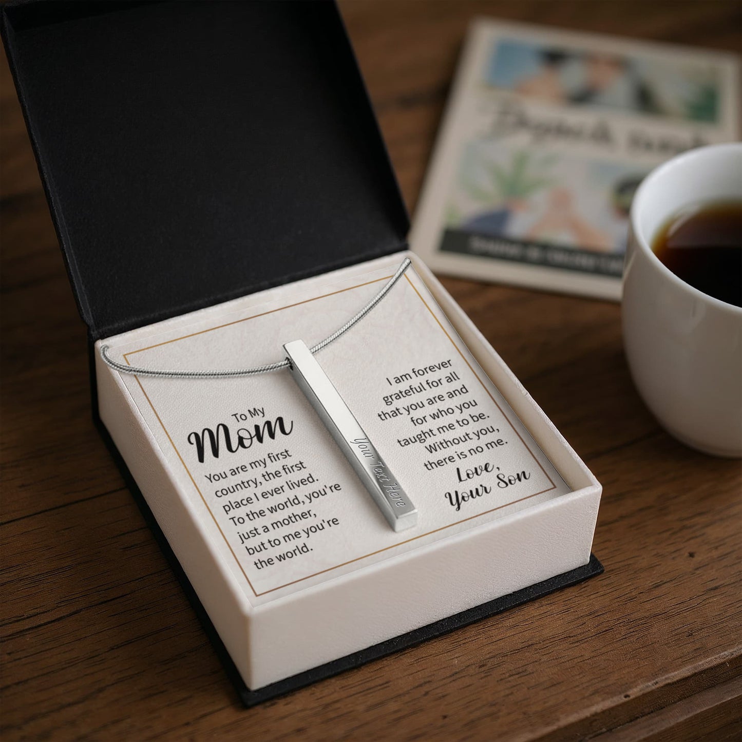 Personalized Mom Engraved 4 Sided Stick Necklace a Gift for Mom.