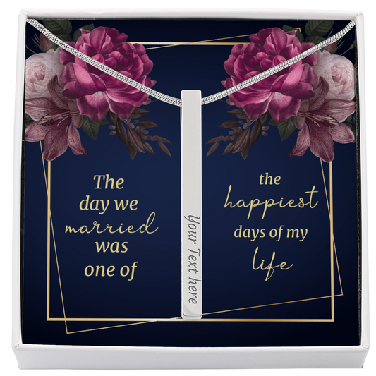 Custom Engraved Marriage Keepsake 4-Sided Stick Necklace- a Gift for Wives/Husbands to remember the date of your Union.