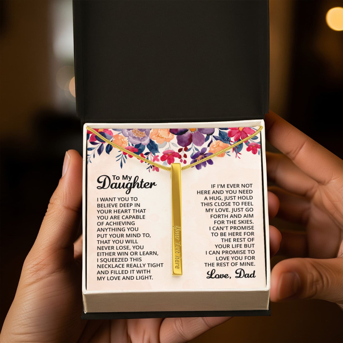 Custom Engraved 4- Sided Stick Necklace a Gift for a Daughter.