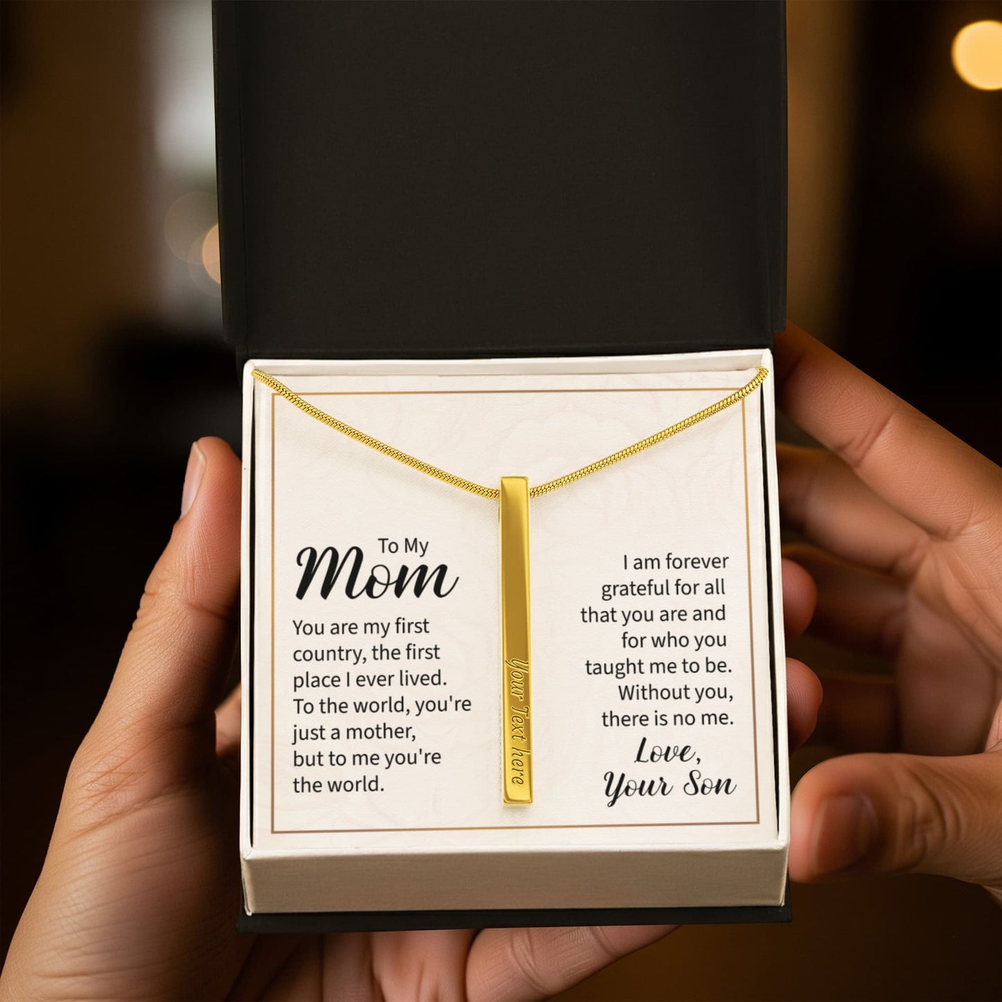 Personalized Mom Engraved 4 Sided Stick Necklace a Gift for Mom.