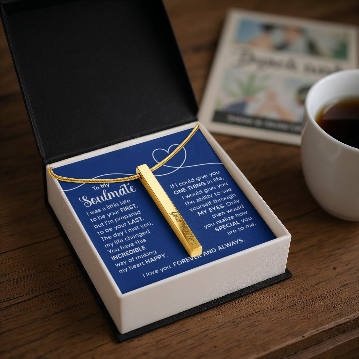 Custom Engraved 4-Sided Stick Necklace a Gift for a Soulmate.