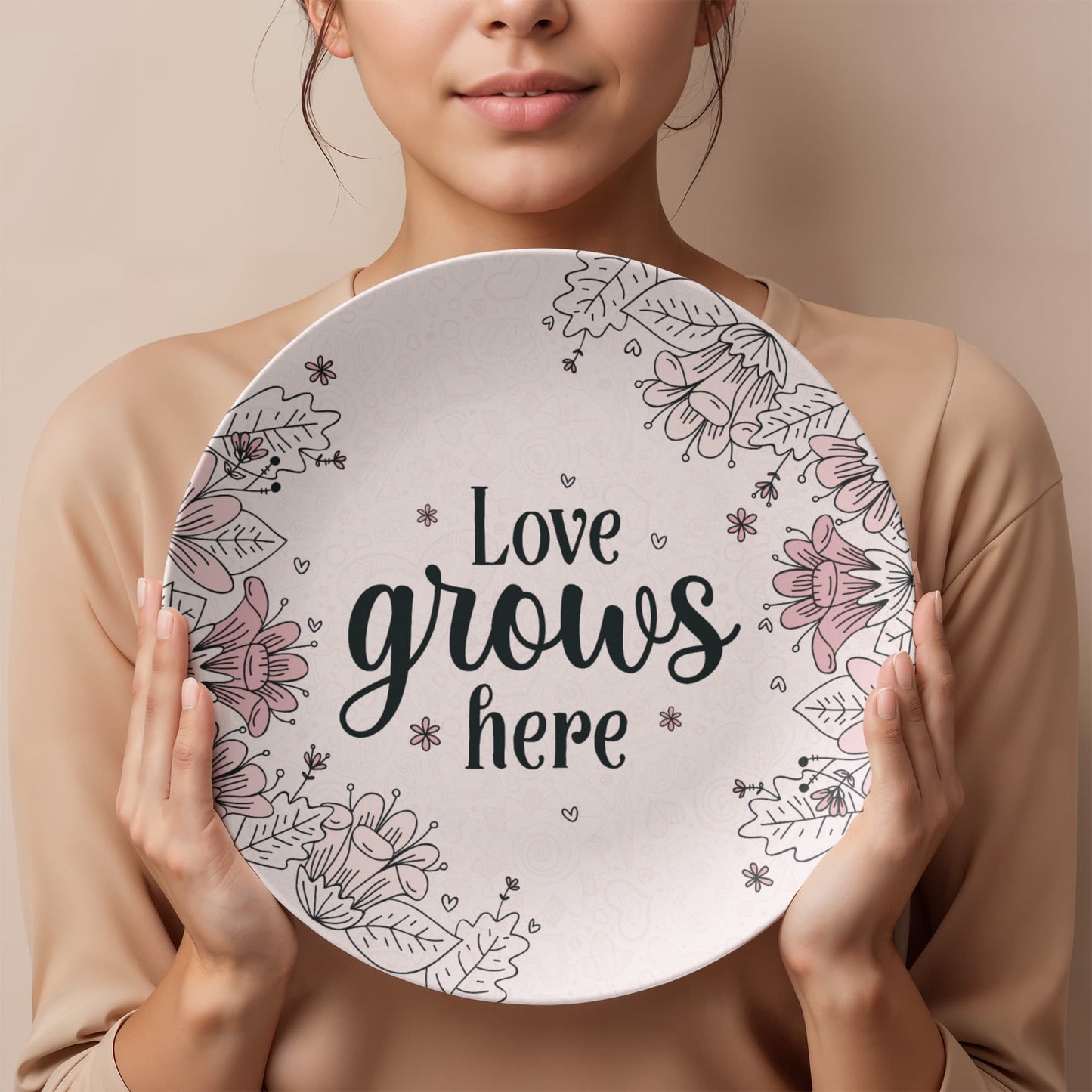Love Grows Here 10'' Plate - a Gift for Mothers/Daughter/Wife.