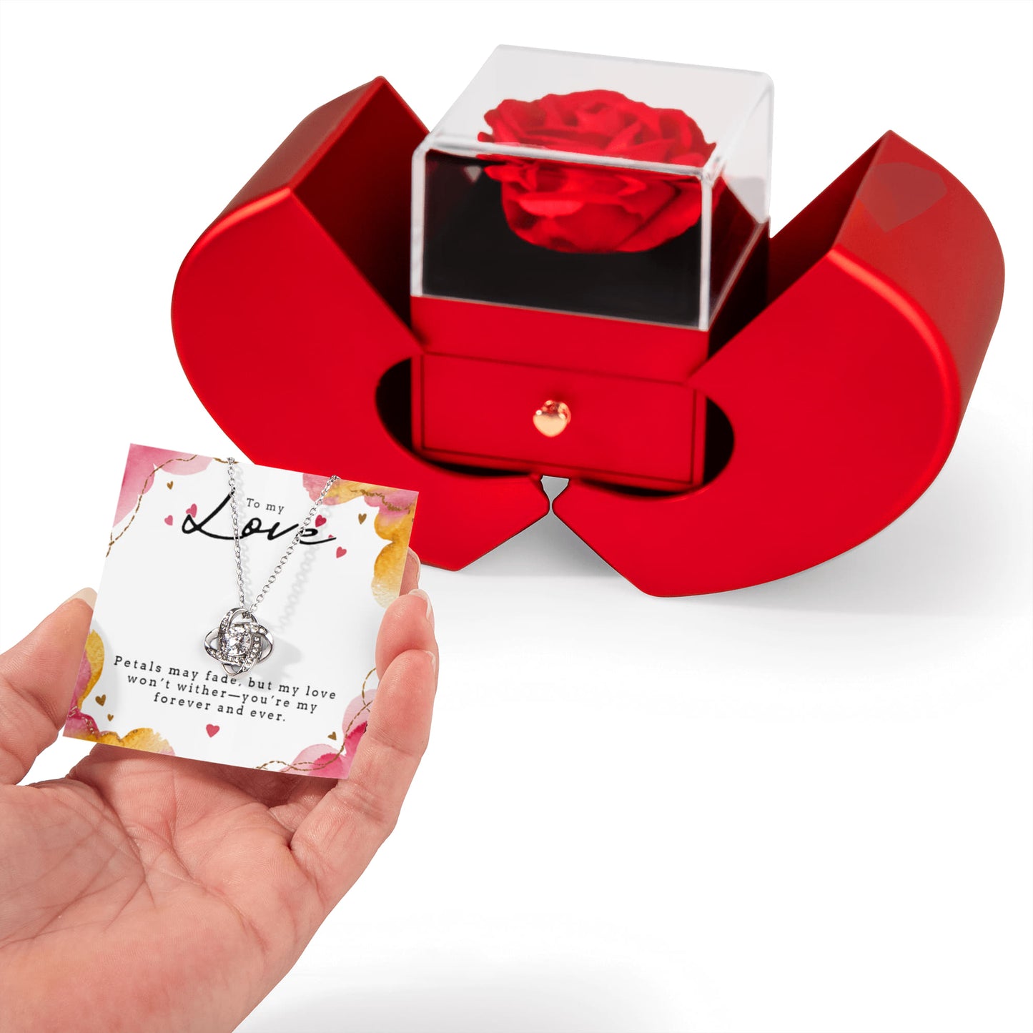 Love Knot Necklace with Rose Box- a Gift for Soulmate/Wife/Girlfriend.