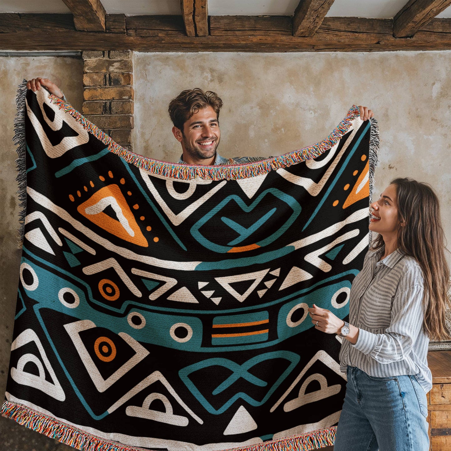 Geometric Heirloom Artwork Woven Blanket a Gift for Mother/Father.