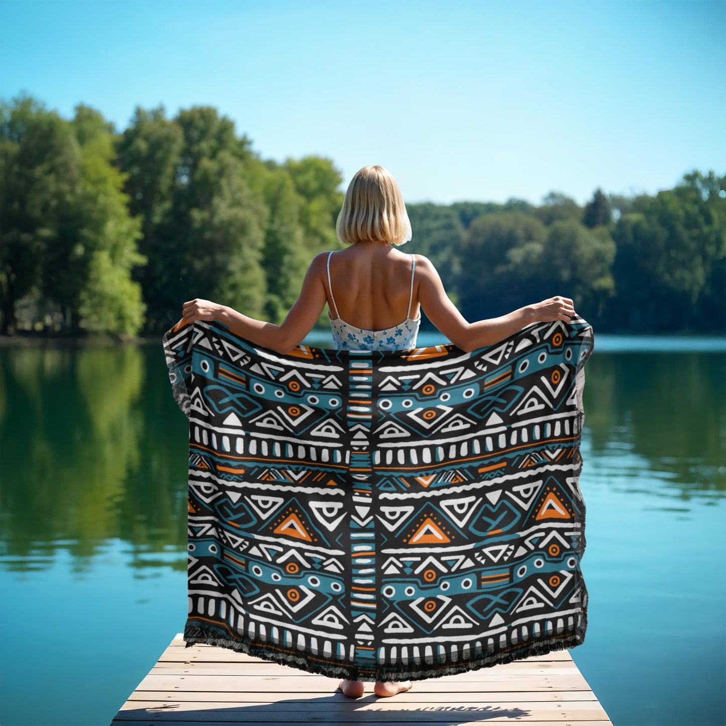 Geometric Printed Woven Blanket a Gift for Father/Mother.