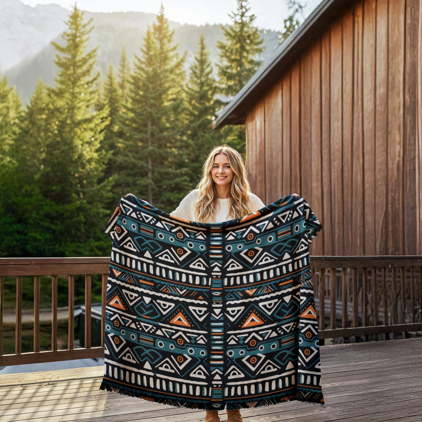 Geometric Printed Woven Blanket a Gift for Father/Mother.