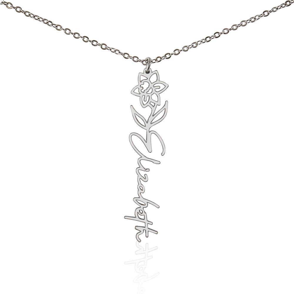 Custom Name Birth Flower Necklace - a Gift for Sister/Soulmate/Mother.