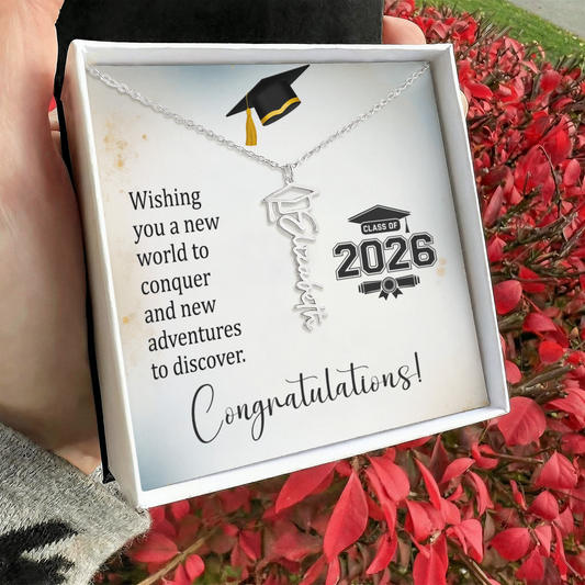 Personalized Graduation Stainless Steel and 18k Name Necklace  - Class of 2026- a Gift for Daughter/Sister/Mother/Friend.