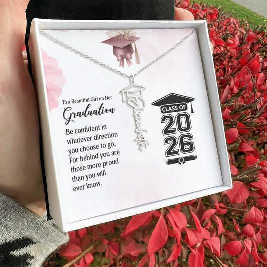 Personalized Graduation Cap Stainless Steel and 18k Name Necklace - Class of 2026- a Gift for Daughter