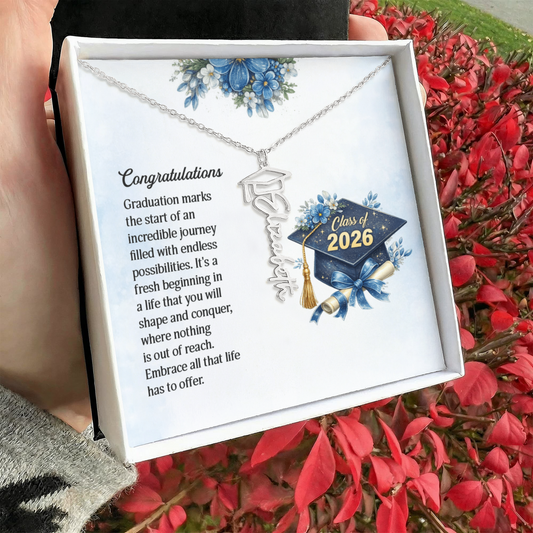 Personalized Graduation Cap Stainless Steel and 18k Name Necklace - Class of 2026- a Gift for Daughter.