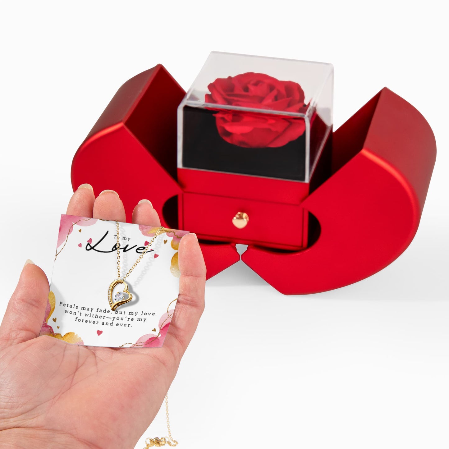 Forever Love Necklace with Rose Box- a Gift for Soulmate/Wife/Girlfriend.