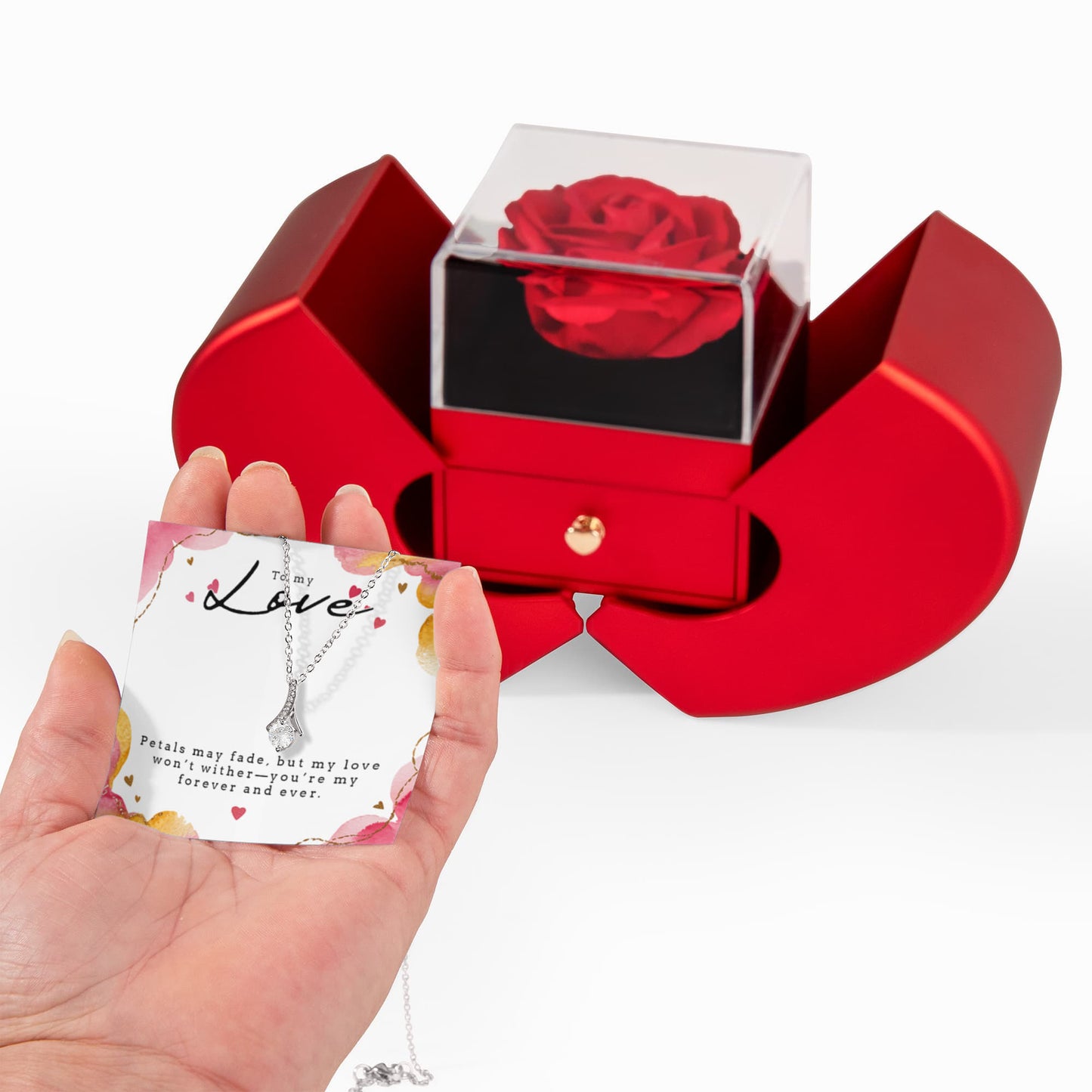 Alluring Beauty Necklace with Heart Rose Box- a Gift for Soulmate/Wife/Girlfriend.