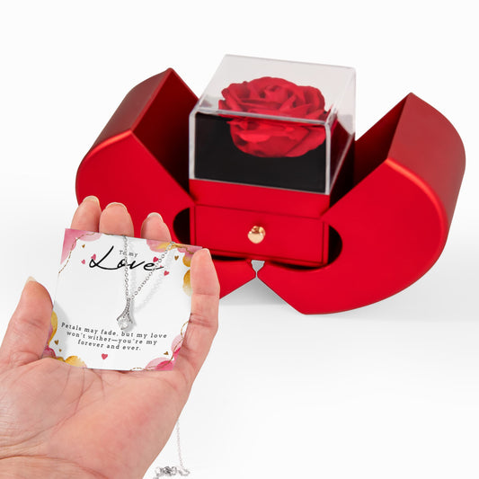 Alluring Beauty Necklace with Heart Rose Box- a Gift for Soulmate/Wife/Girlfriend.
