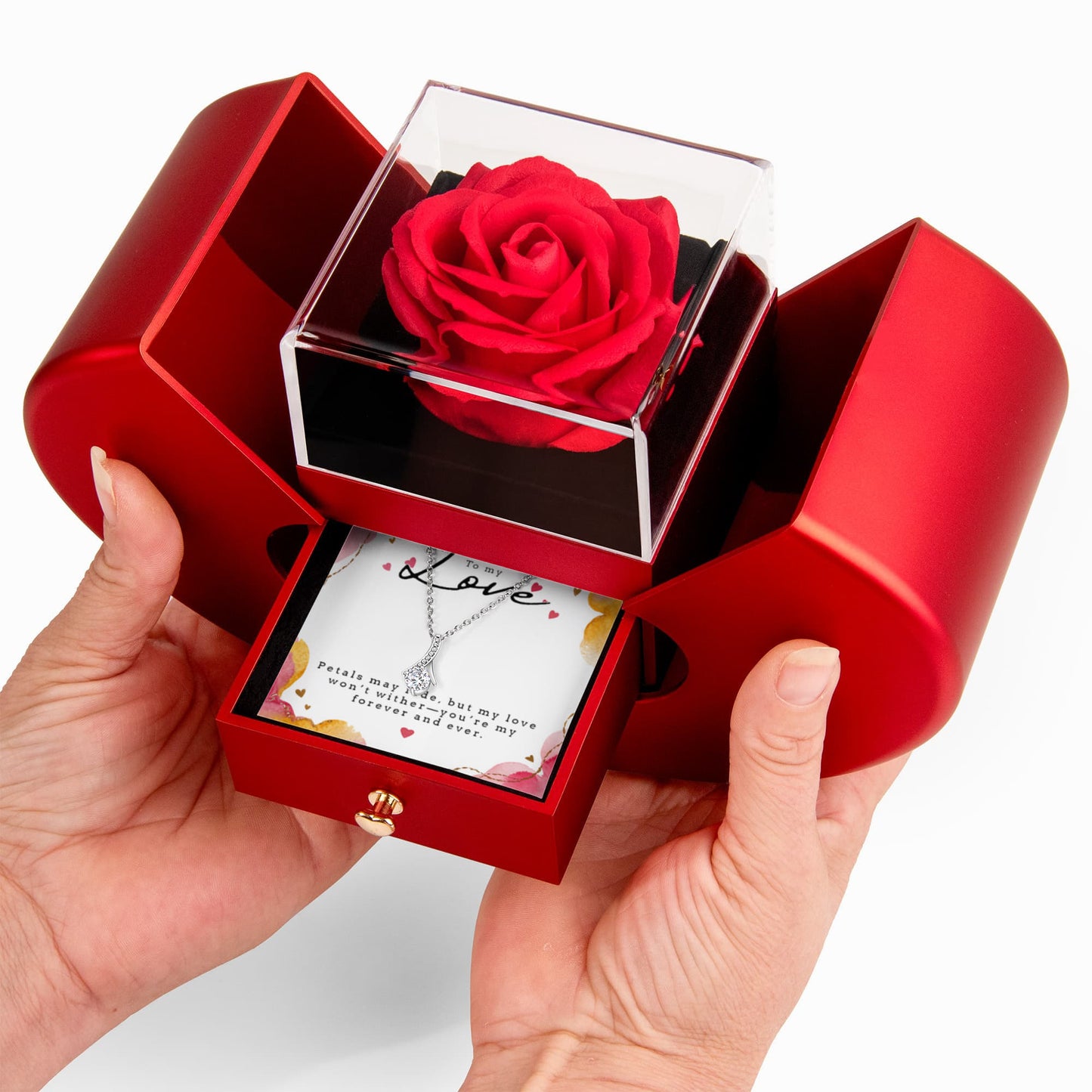 Alluring Beauty Necklace with Heart Rose Box- a Gift for Soulmate/Wife/Girlfriend.