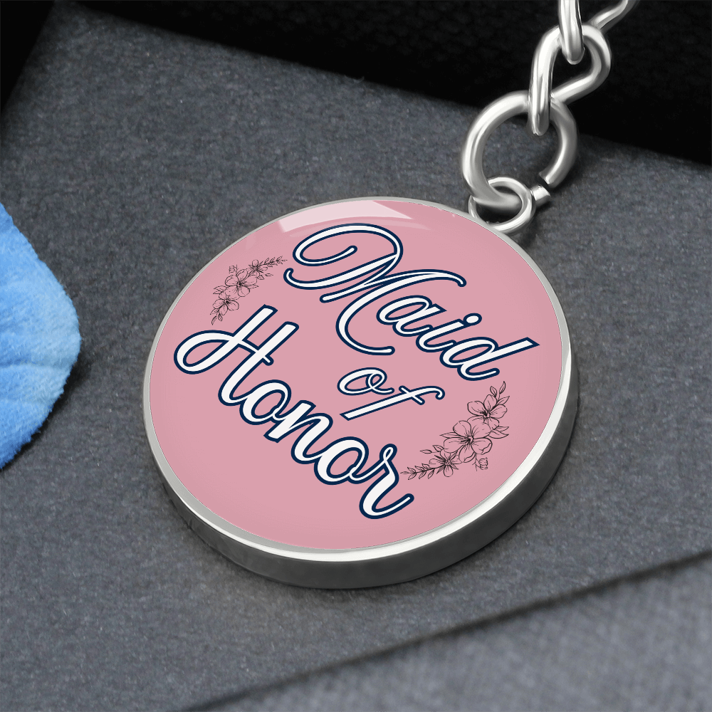 Personalized ''Maid of Honor'' Circle Engraving Keychain- a Gift for Bridal Party Members.