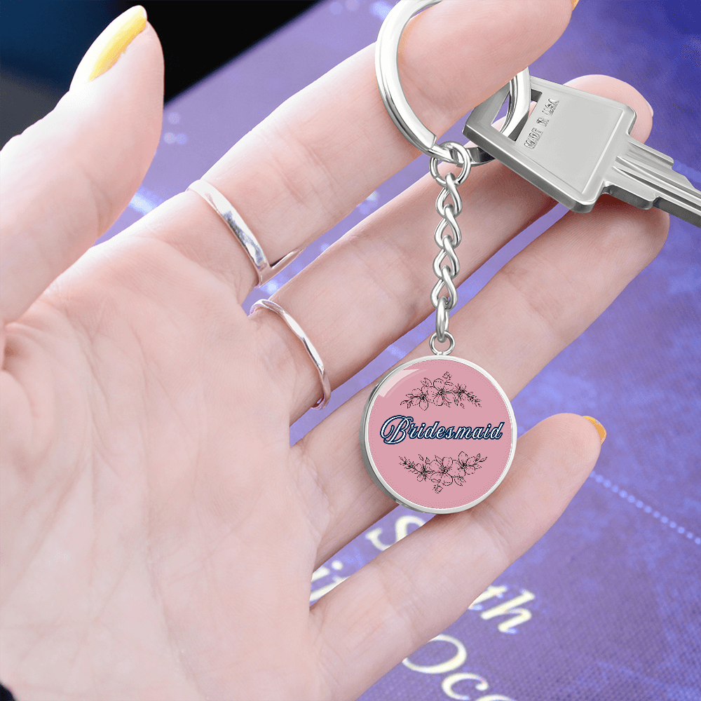 Personalized ''Bridesmaid'' Circle Engraving Keychain- a Gift for Bridal Party Members.