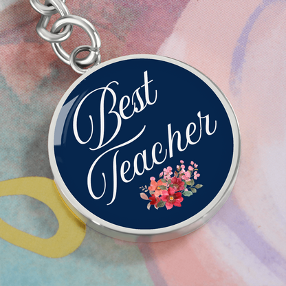 Personalized ''Best Teacher'' Circle Engraving Key Chain- a Gift for Teacher.