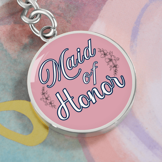 Personalized ''Maid of Honor'' Circle Engraving Keychain- a Gift for Bridal Party Members.