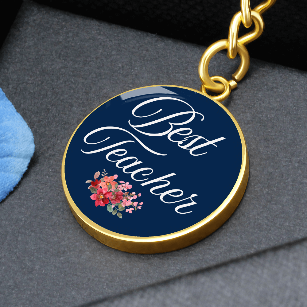 Personalized ''Best Teacher'' Circle Engraving Key Chain- a Gift for Teacher.