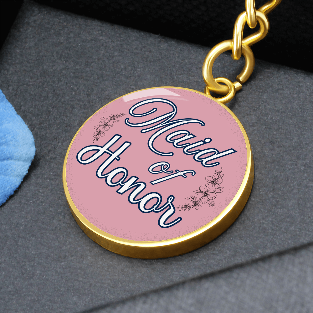 Personalized ''Maid of Honor'' Circle Engraving Keychain- a Gift for Bridal Party Members.