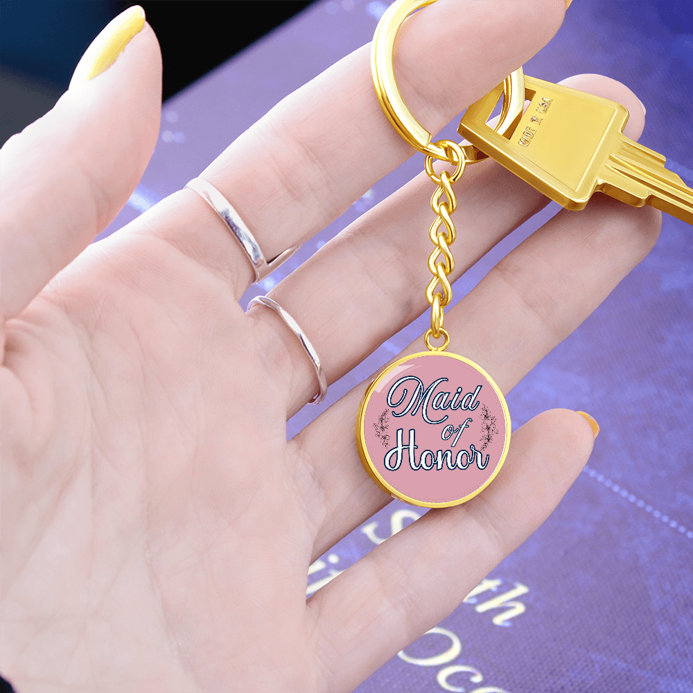 Personalized ''Maid of Honor'' Circle Engraving Keychain- a Gift for Bridal Party Members.