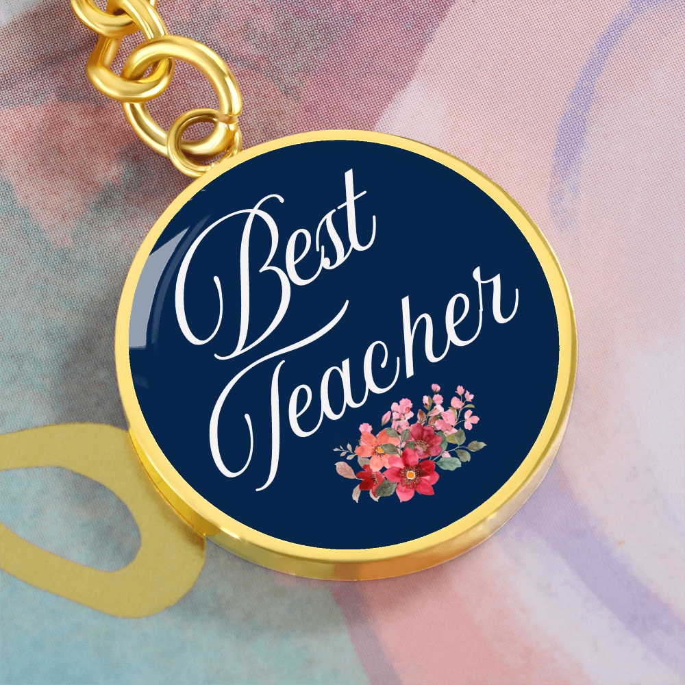 Personalized ''Best Teacher'' Circle Engraving Key Chain- a Gift for Teacher.