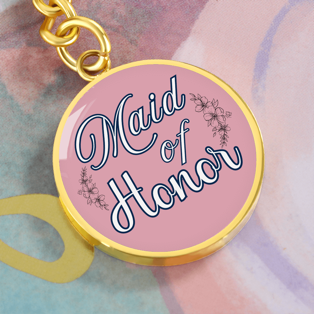 Personalized ''Maid of Honor'' Circle Engraving Keychain- a Gift for Bridal Party Members.