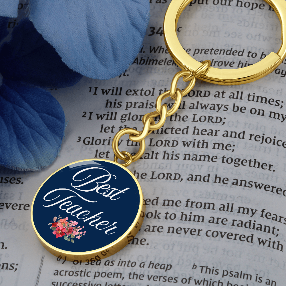 Personalized ''Best Teacher'' Circle Engraving Key Chain- a Gift for Teacher.