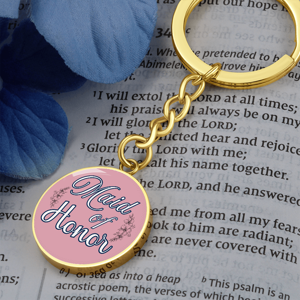 Personalized ''Maid of Honor'' Circle Engraving Keychain- a Gift for Bridal Party Members.