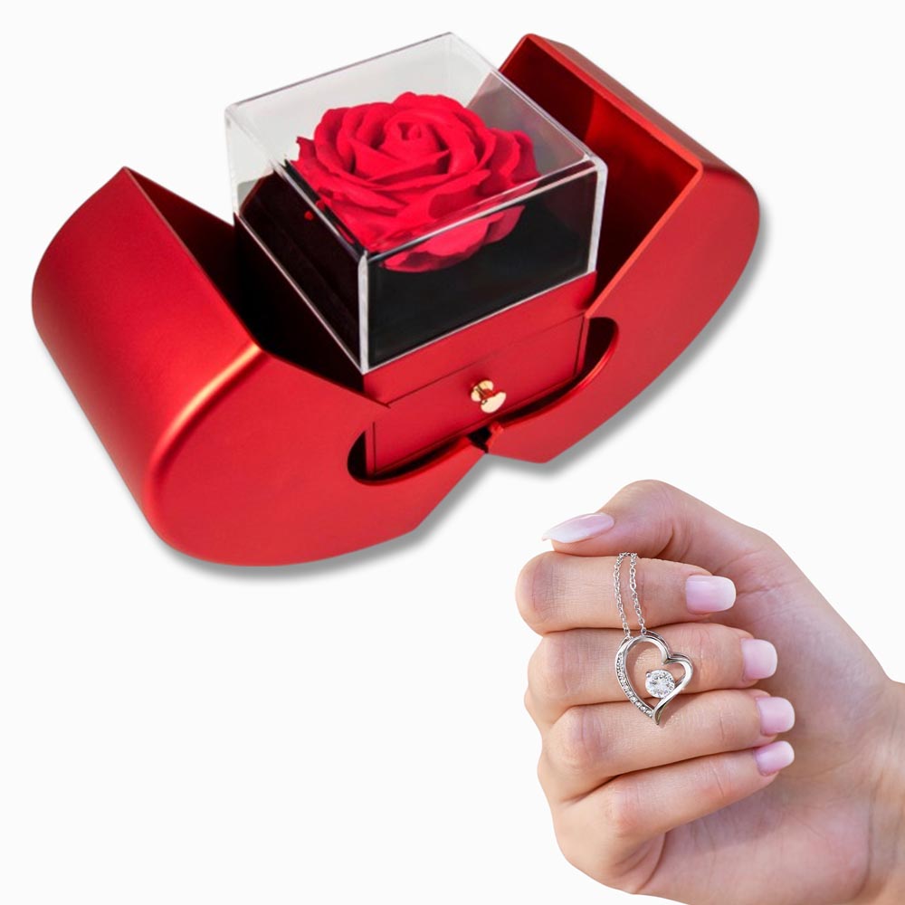 Forever Love Necklace and Red Heart Rose Box a Gift for Wives/Daughters.