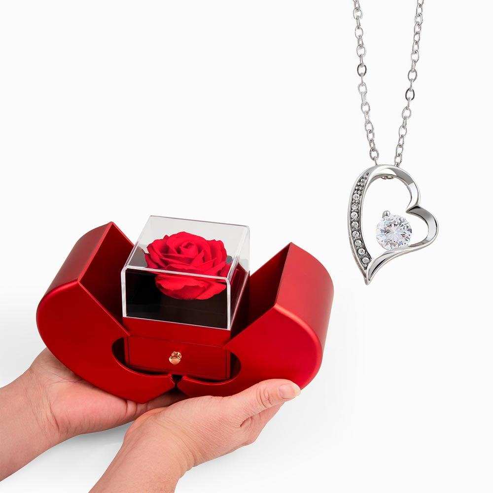 Forever Love Necklace and Red Heart Rose Box a Gift for Wives/Daughters.