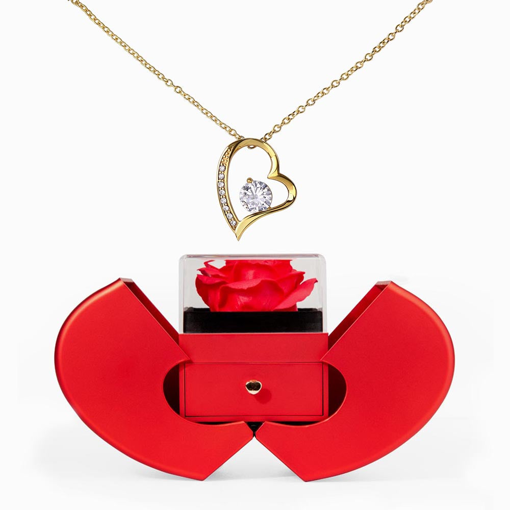 Forever Love Necklace and Red Heart Rose Box a Gift for Wives/Daughters.