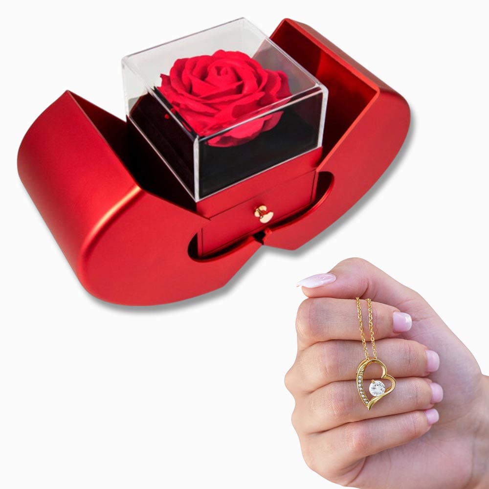 Forever Love Necklace and Red Heart Rose Box a Gift for Wives/Daughters.