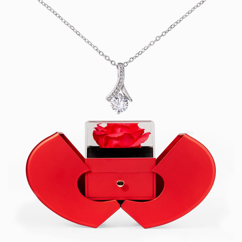 Alluring Beauty Necklace and Red Heart Rose Box - a Gift for Wives/Daughters.