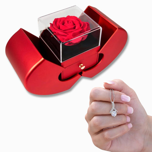 Alluring Beauty Necklace and Red Heart Rose Box - a Gift for Wives/Daughters.