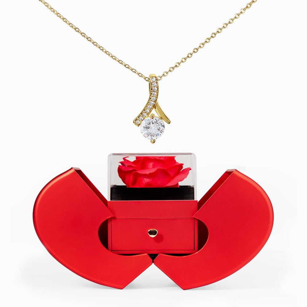 Alluring Beauty Necklace and Red Heart Rose Box - a Gift for Wives/Daughters.