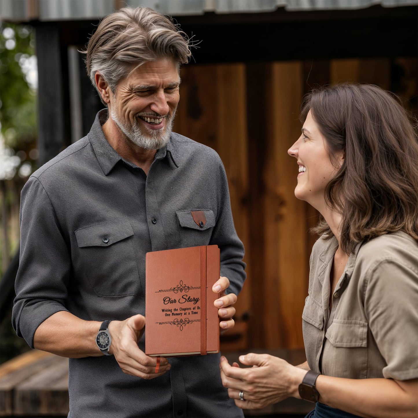 Our Story  Graphic Leather Journal a gift for Wives/Soulmate