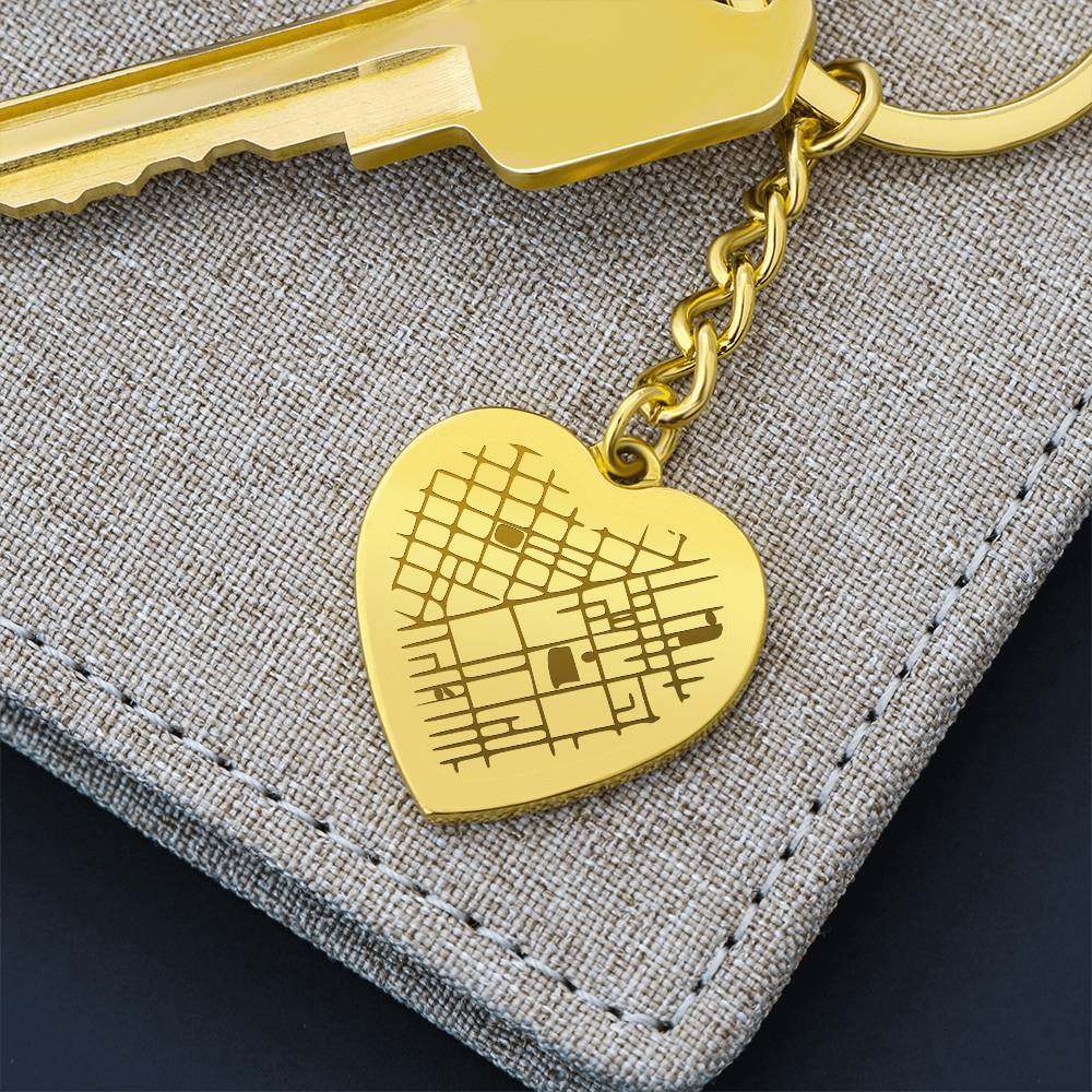 Engraved Heart Map Keychain a gift for Husband/Wife