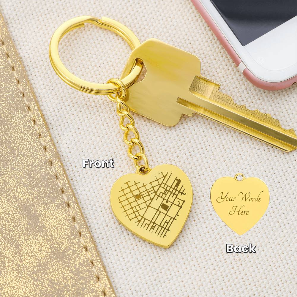 Engraved Heart Map Keychain a gift for Husband/Wife