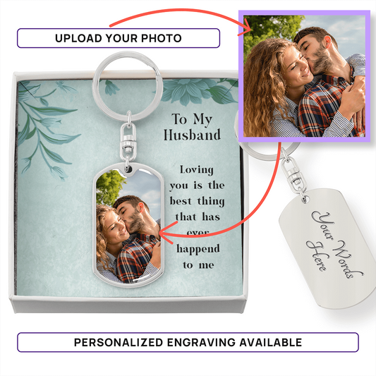 Personalized Photo Dog Tag Keychain with Engraving- a Gift for Fathers/Sons.