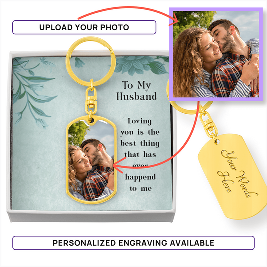 Personalized Photo Dog Tag Keychain with Engraving- a Gift for Fathers/Sons.