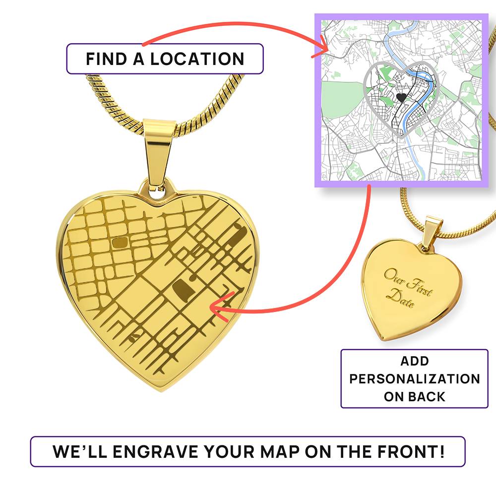 Mementos Engraved Heart Map Necklace a Gift for Wives/Mother/Daughters.