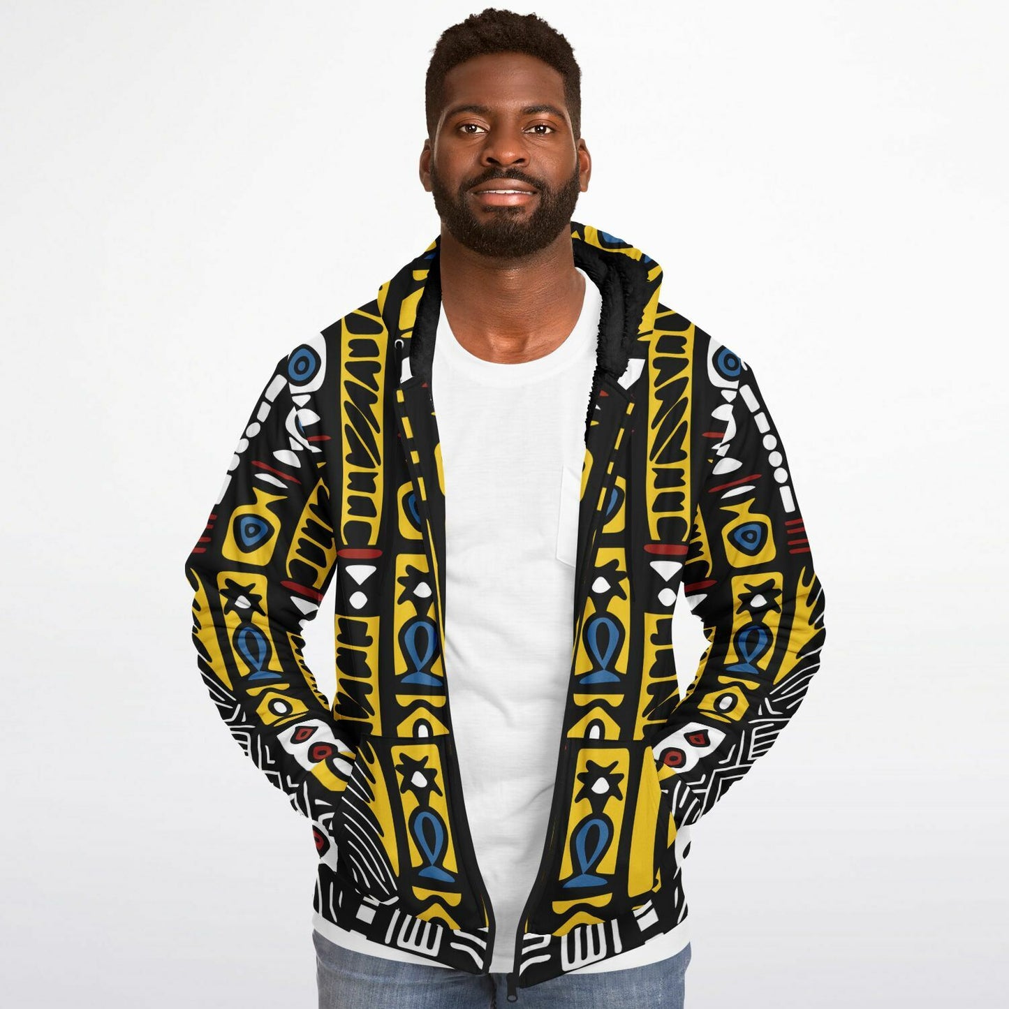 Geometric Harmony Microfleece Ziphoodie - AOP