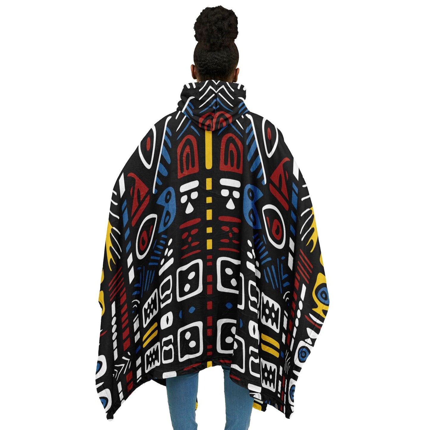 Geometric Harmony Flannel Blanket Poncho - AOP